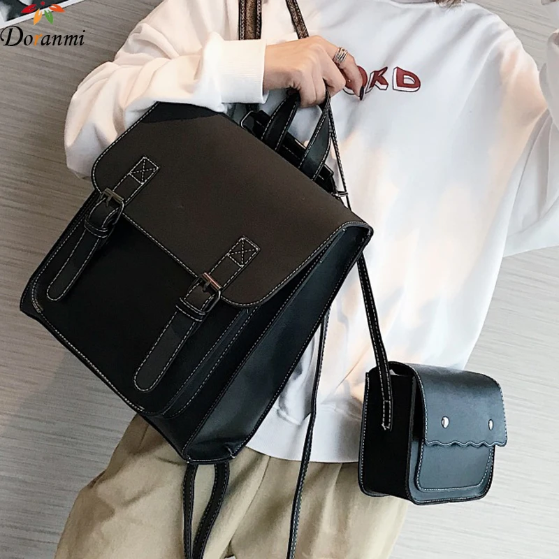 

DORANMI Classic Backpack Women's Buckle Shoulder Bag 2019 2pcs Large Capacity Back Bags Female Backpack With Flap Mochila DJB255
