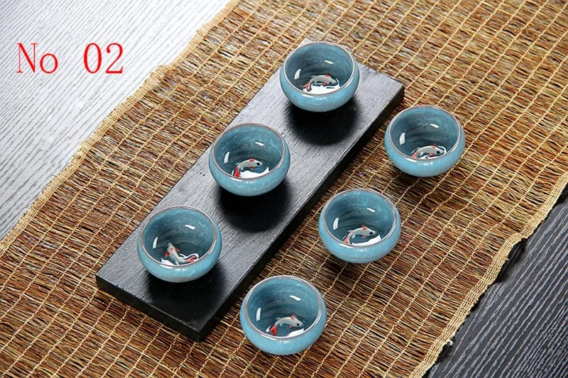 Hot Sale! 6pcs Ceramic Golden Fish China tea set Kung Fu Tea Cup Set Crackle Glaze Travel Tea Bowl Chinese Porcelain Teacup Sets