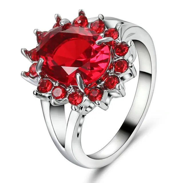 Vintage Female clear AAA red gem Ring Black Gold Silver Filled colour ...