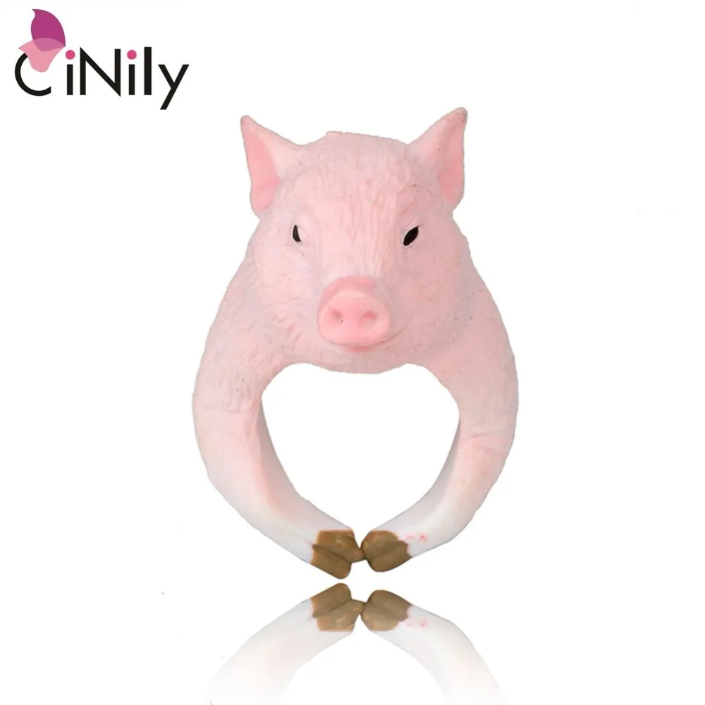 

CiNily Lovely 3D Animal Rings Cute Pig Penda Soft Pottery Finger Rings for Women Jewelry Party Adjustable Ring NJ11118-19