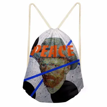 

FORUDESIGNS Van Gogh Artist Drawstring Bags 3D Printing Fashion for Teenagers Backpack Travel Storage Mini Pouch mochila de gato