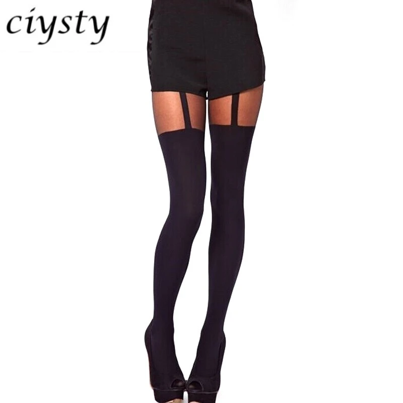 New Brand Ben Xi Black Fake Garter belt Thigh High Stockings Over The