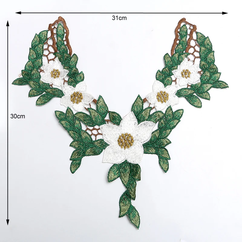 1 шт. ткань зеленый цветок кружево швейная аппликация кружево вырез Воротник Аппликация DIY аксессуары для одежды Скрапбукинг