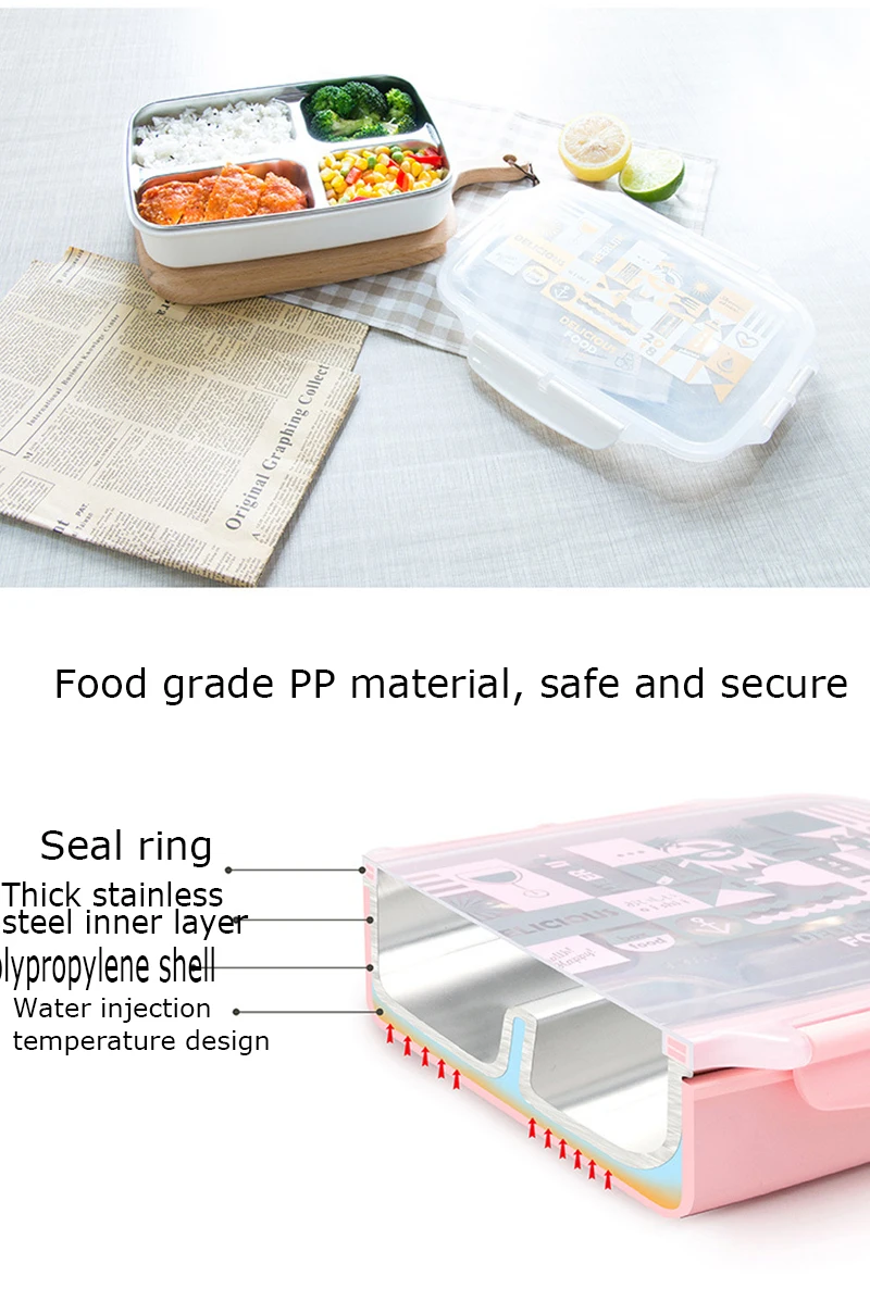 Keelorn Ланч-бокс 304 из нержавеющей стали Microwavable с ложками или палочками для еды герметичный Ланч-бокс с термоиоляцией коробки