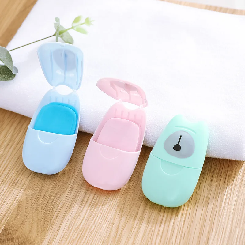 

Random Color 50PCS Disposable Boxed Paper Soap Travel Portable Hand Washing Box Scented Slice Sheets Mini Soap Paper