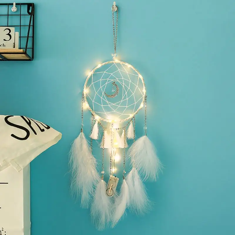 2m 20 LED Lighting Girl Room Bell Feather Beads Bedroom Romantic Dream Catcher Wall Hanging Car Home Decor