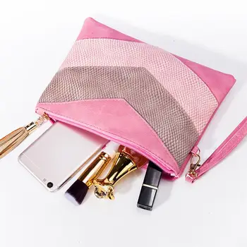 

Fashion Tassel Decor Cosmetic Bag Faux Leather Makeup Bag Case Bath Wash Organizer Set Pouch Coin Purse For Women Ladies Girls