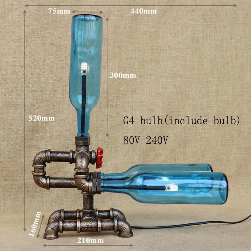 Винтаж уникальный стиль стеклянная бутылка абажур бюро свет включают G4 лампа настольная лампа для прикроватная тумбочка для спальни офис