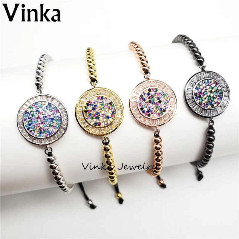 10Pcs Factory Wholesale Round Shape Circle Charm Bracelet AAA CZ Charm