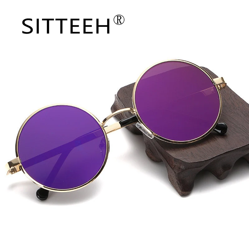 

SITTEEH Sun glasses Retro flat metal round frame HD resin lenses uv400 travel outdoor sunglasses for men women SI508