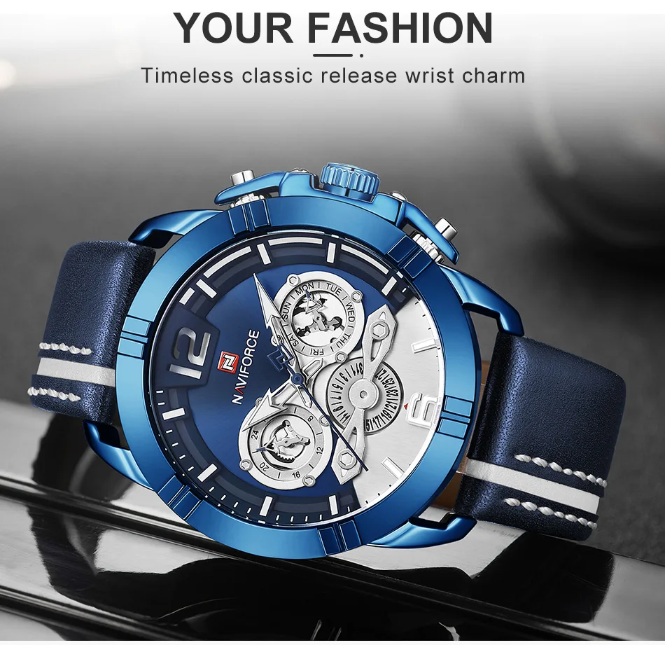 NAVIFORCE Топ люксовый бренд мужские часы спортивные Кварцевые Мужские наручные часы кожаные водонепроницаемые мужские часы аналоговые с