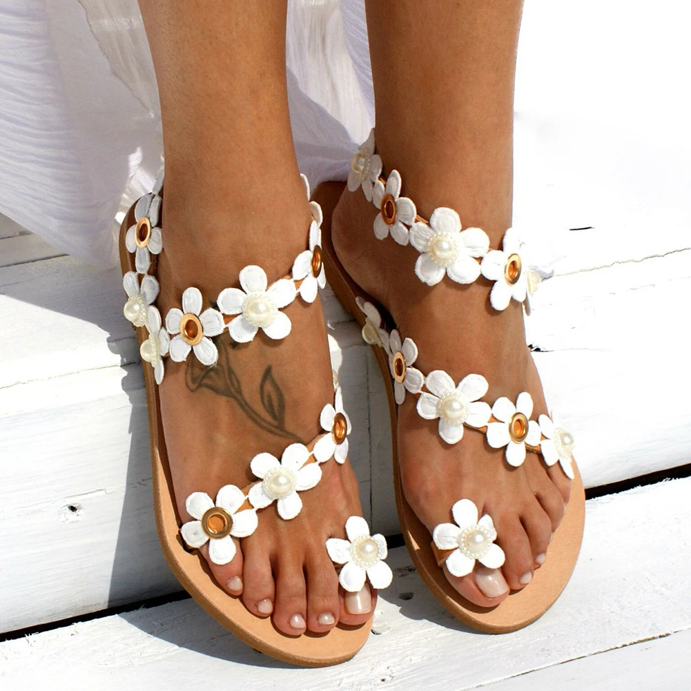 

Bohemian style flowers flip flops big size 44 leisure vacation comfort flat Summer women's Shoes woman shoes 2019 soft sandals