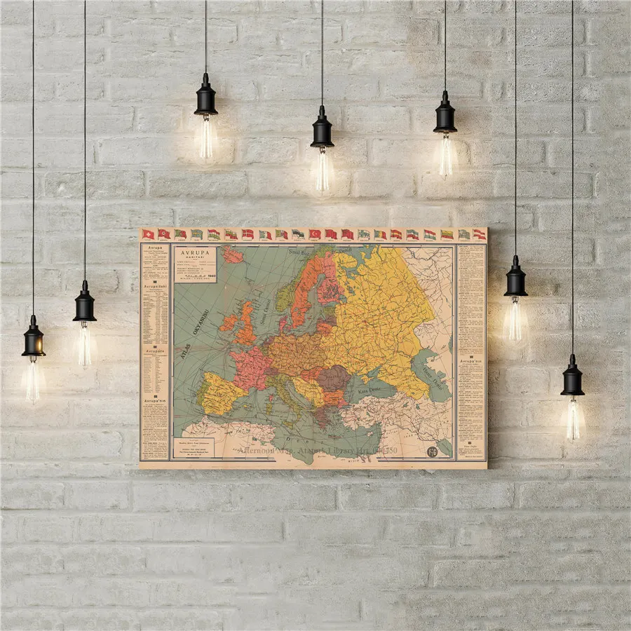 

World Time Zone Map Europe Map of European Independent National Flags Canvas Wall Sticker Home Decor Exquisite Print Painting