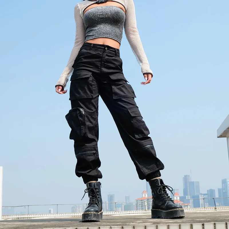 2019 Street Fashion Cool Ladies Big Pockets Zipper Loose Casual Harem Pants High Waist Workout Capris Feminino Sweat Pantalons 2019 Street Fashion Cool Ladies Big Pockets Zipper Loose Casual Harem Pants High Waist Workout Capris Feminino Sweat Pantalons