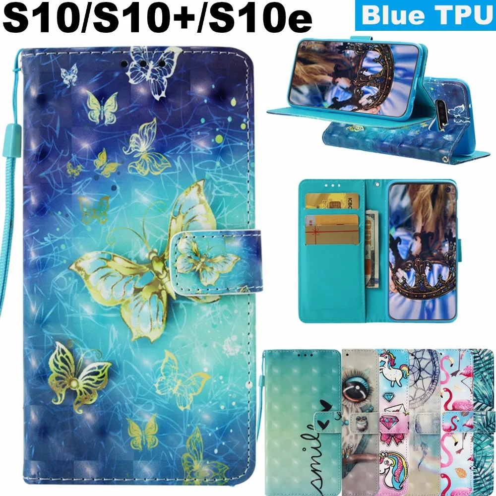 

Funda sFor Samsung Galaxy S10e S10+ S 10 Galaxy S10 Plus Flip Wallet Phone Case 3D Glossy Painting PU Leather Blue TPU Cover