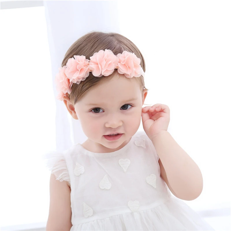 

Fashion Pink Elasticity Flowers Hair bands DIY Handmade Beautiful Cute Lace Newborn Kids Princess Headband