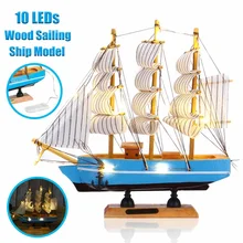LBLA 10pcs LED Wood Sailing Ship Model Wooden Craft Sailor Handcrafted Boat Home Decoration 21x21cm Beautiful Originality