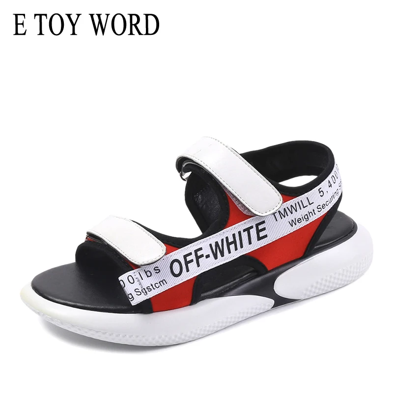 

E TOY WORD Summer Sandals women 2019 New hook & loop Letter Webbing Platform Sandals Open Toe Ladies shoes Casual Beach Sandals