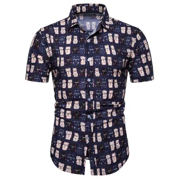 

Short sleeve shirt Men Summer Cotton Linen Buttons printed shirt men Casual Shirt Short Sleeve Shirt slim fit camisa hombre 0509