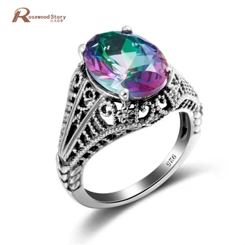 

The Vampire Diaries Genuine Mystic Rainbow Topaz Crystal Ring Fashion Charm Ring For Women 925 Sterling Silver Vintage Jewelry