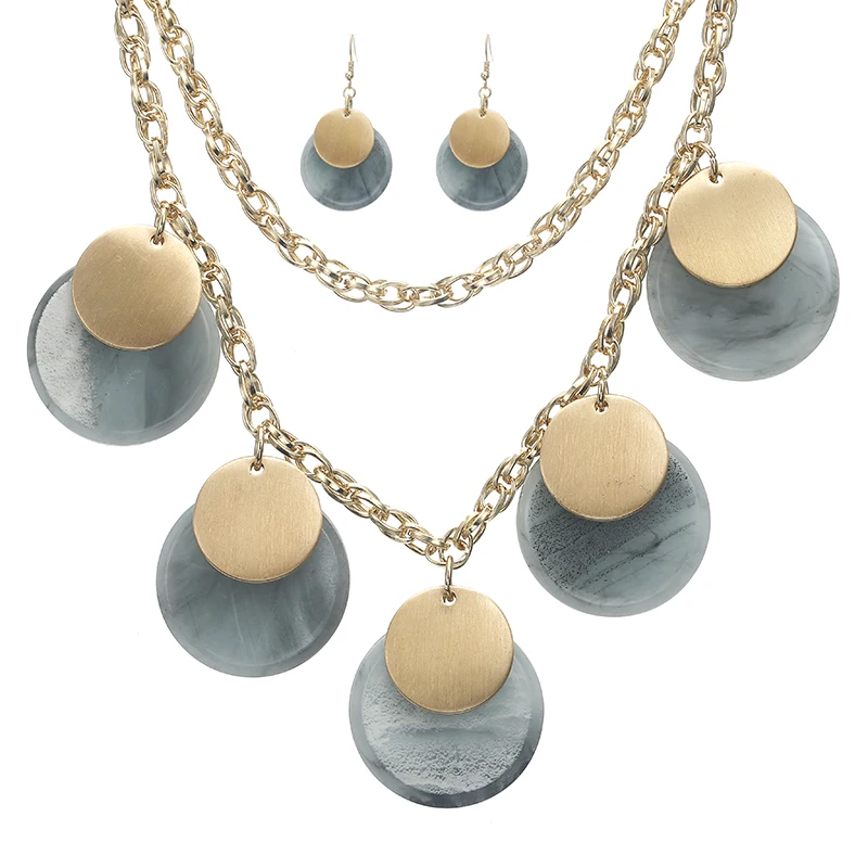 

2019 New Fashion Women's Alloy Acetate Sheet Acrylic Jewelry Necklace Earrings Set