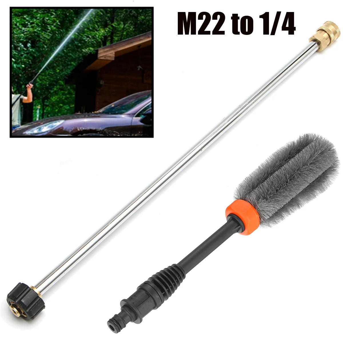 

New 1pc Extension Rod 50cm M22 1/4" High Pressure Extension Rod With Wash Brush For Car Washing
