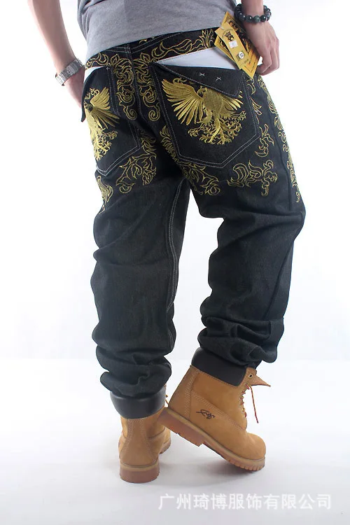 Брендовые свободные джинсы в стиле хип-хоп, мужские брюки с принтом, джинсовые брюки с вышитыми цветами в стиле хип-хоп, мужские джинсы
