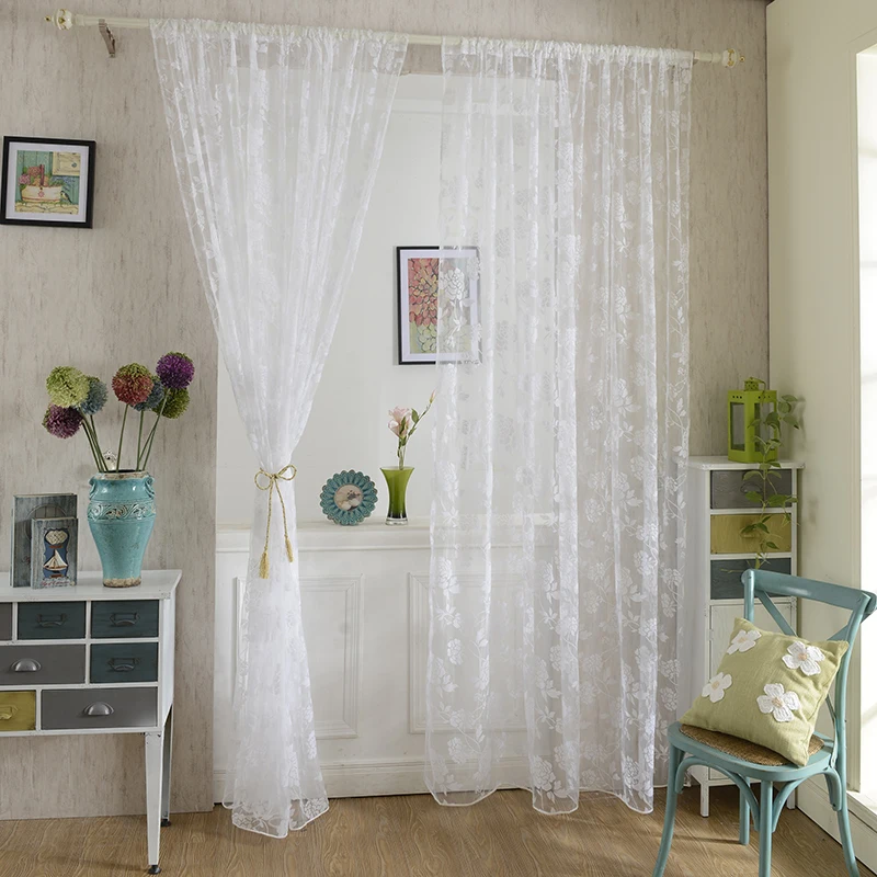 Urijk Горячие 100X200CM вышитые тюлевые занавески для кухни пасторальные Цветочные