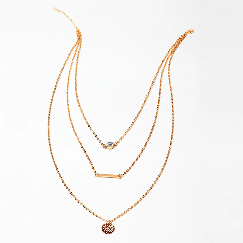 

Indian trendy three layer golden luxury rhinestone star Pendant Necklace for women Boho long elegant statement female jewelry