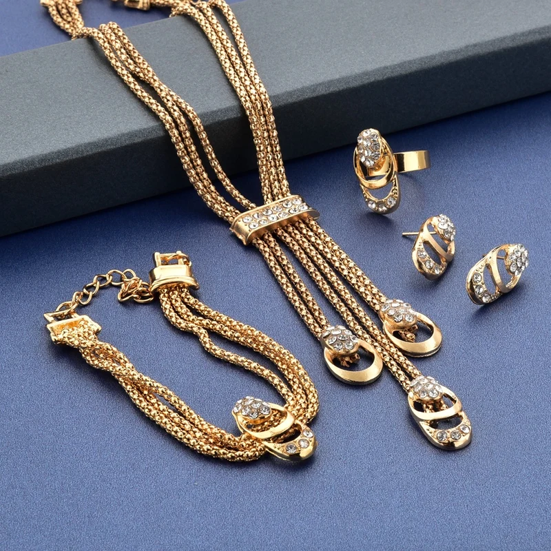 Attrtto, свадебное ожерелье с кисточкой, серьги, кольцо, браслет, наборы для новобрачных, элегантные женские ювелирные изделия, набор из нержавеющей стали, SET190009