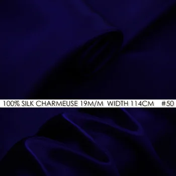 

100% SILK CHARMEUSE SATIN 114cm width 19mommes Pure Silk Fabric for Sewing Great Cushion Cover/Party Ribbon-NO 50Dark Royal Blue