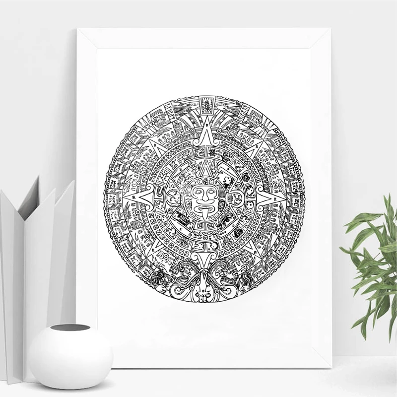 Aztec Calendar Canvas Painting Home Decor