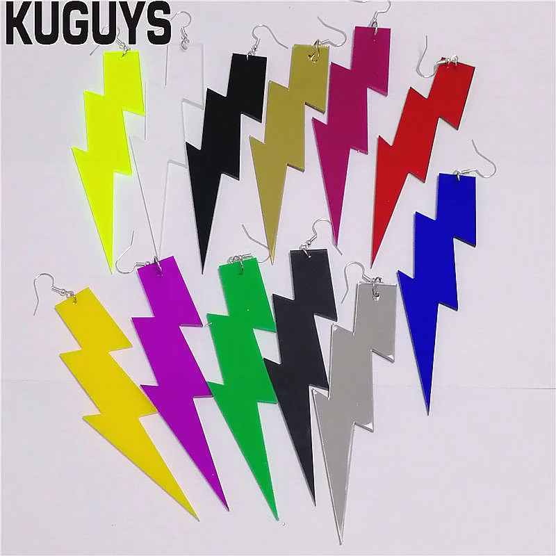 

KUGUYS 15 Colors 115mm Lightning Earring for Women Candy Color Personality Acrylic Long Drop Earrings Jewelry Fashion