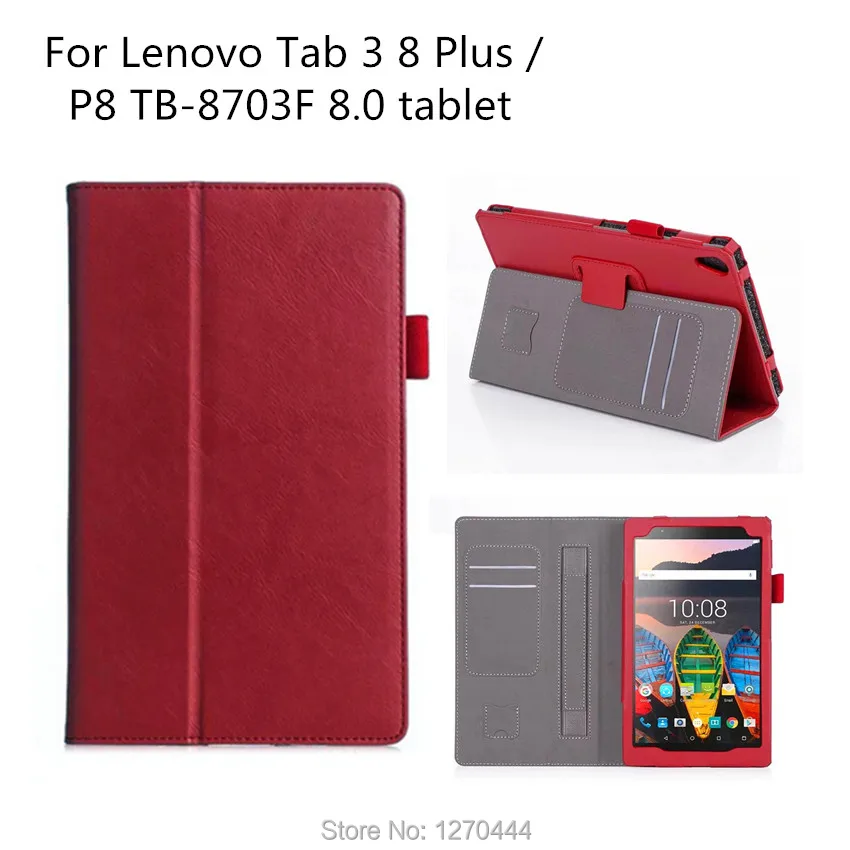 

Official Original TAB3 8 plus Smart Leather Case For Lenovo Tab 3 8 Plus TB-8703 TB-8703F TB-8703N With Hand Strap and Card Slot