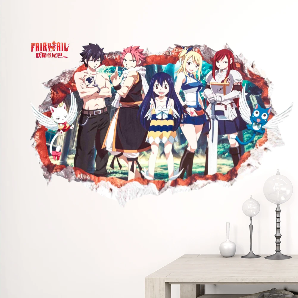 3d сломанная стена Fairy Tail плакат с героями аниме украшения мультфильм стены