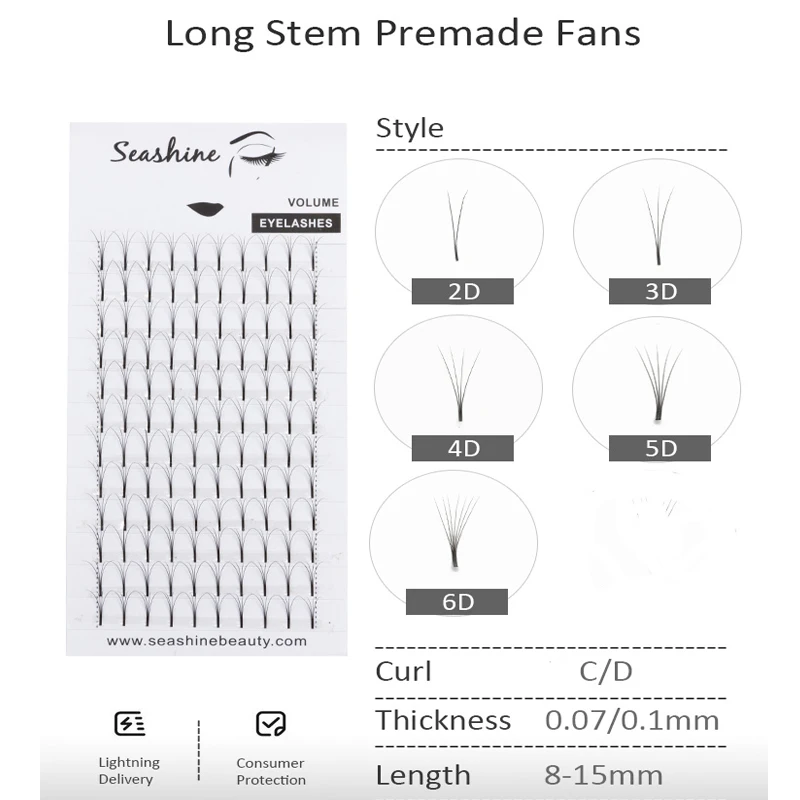 Seashine Premade Fans ресницы 3d/4d/5d/6d русские Объемные Накладные искусственные норковые