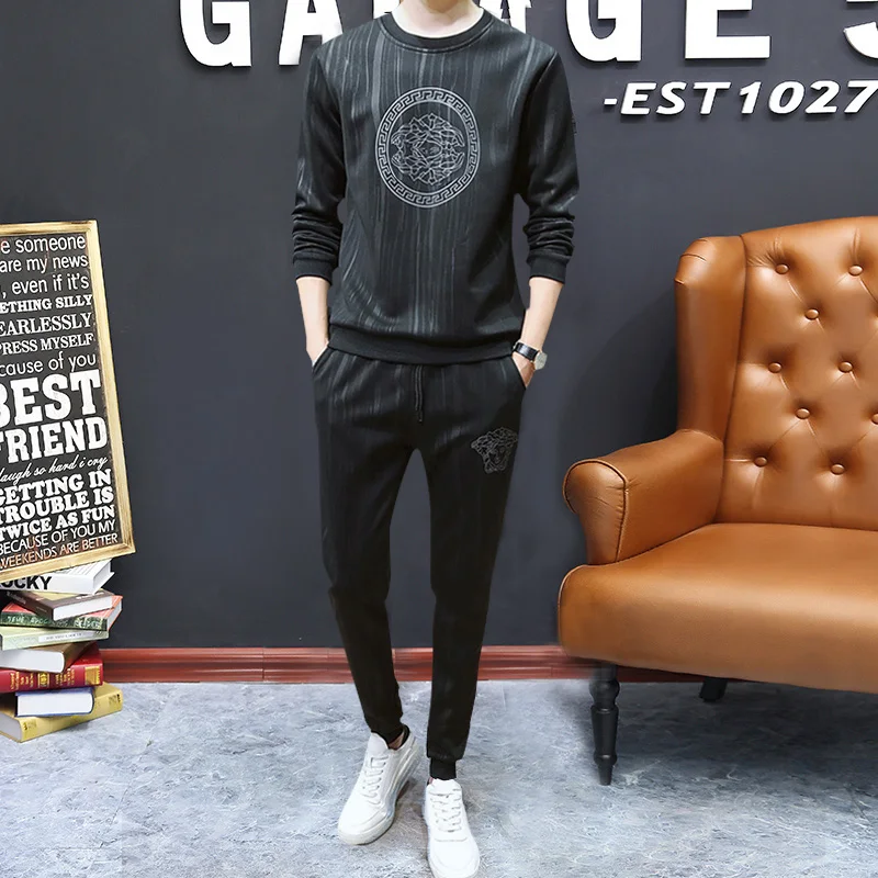

Spring and Autumn Men's Casual Sports Set Black camouflage casual clothes two-piece suit Long sleeve t-shirt + long pants