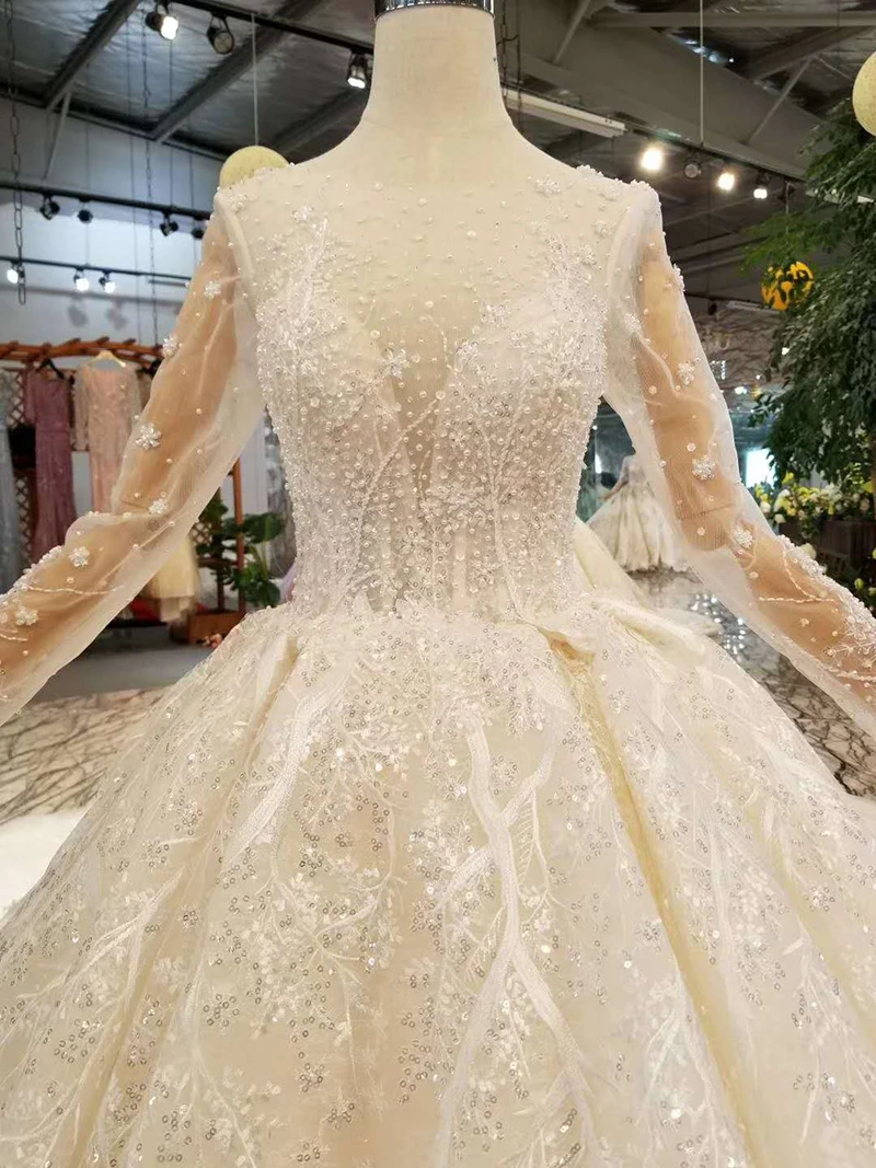 Прозрачное свадебное платье LSS156 иллюзионное красивое с круглым вырезом и