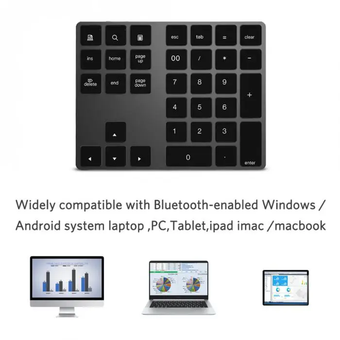 Bluetooth-клавиатура с номером, цифровая мини 34 клавиши, алюминиевый сплав для iOS Android WIF66