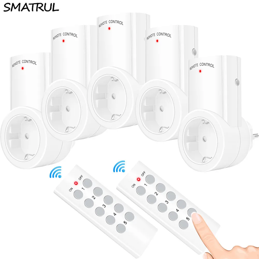 

SMATRUL EU UK Plug smart Wireless 5 Socket 2 Remote Control 433mhz wall Electrical Outlet 220v 230v LED Lights For USB charger