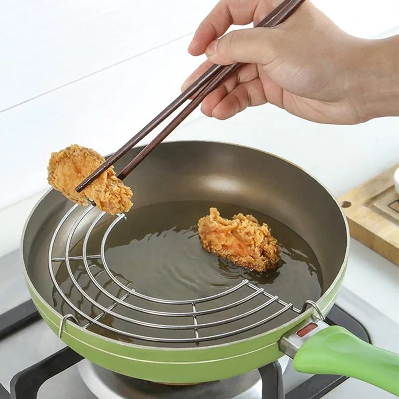 

Stainless Steel Oil Draining Rack Kitchen Gadgets Pot Steamer Frying Tray Cooking Frying Steaming Rack Strainer for Fry Pan