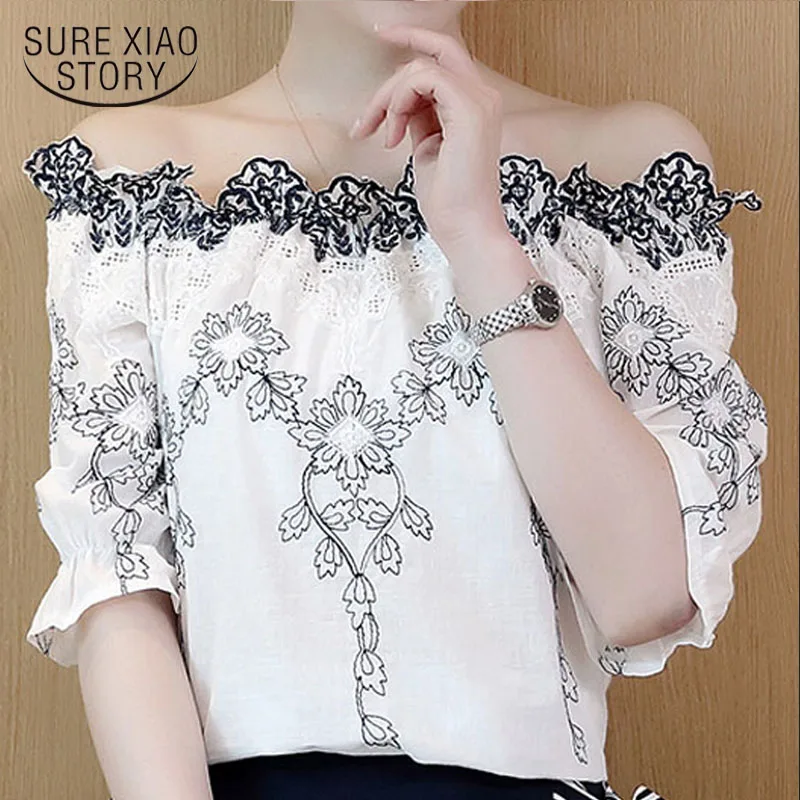 

korean fashion clothing Women top short blouse 2019 white shirts ladies tops shirt lace blouse shirts women blouse 2732 50