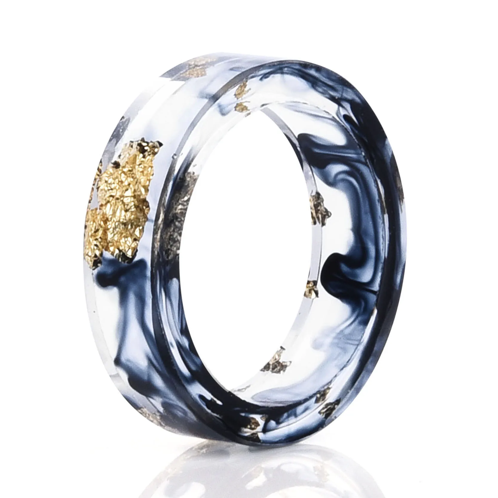 Cool Black Gradient Color Women Girls Fashion Resin Ring with Gold Foil Inside Wedding Finger Band Rings