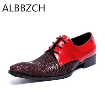 

New mens fashion embossed leather wedding dress shoes men derby style square toe lace up career work shoes luxury party shoes