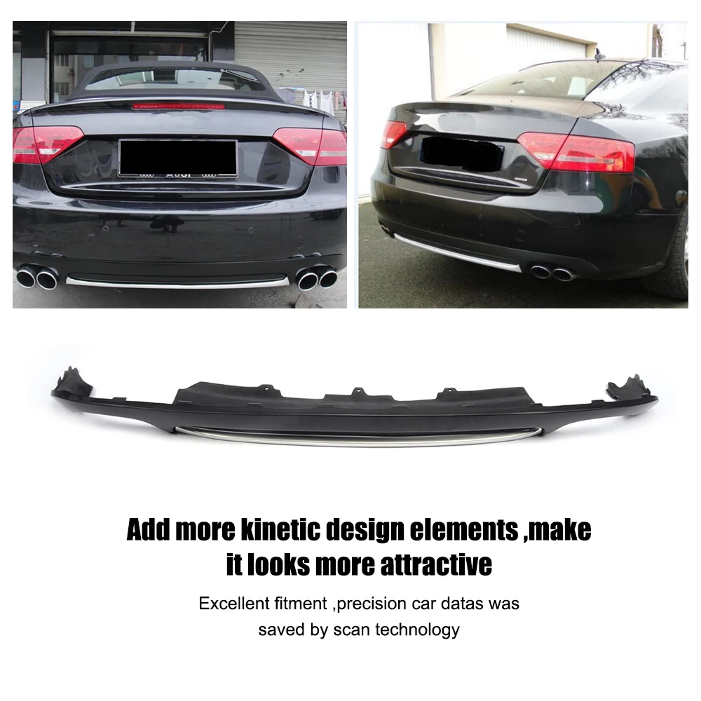 ПУ черный задний бампер диффузор Серебряная полоска спойлер для Audi A5 2 двери купе стандарт только 2008-2011 Non-Sline
