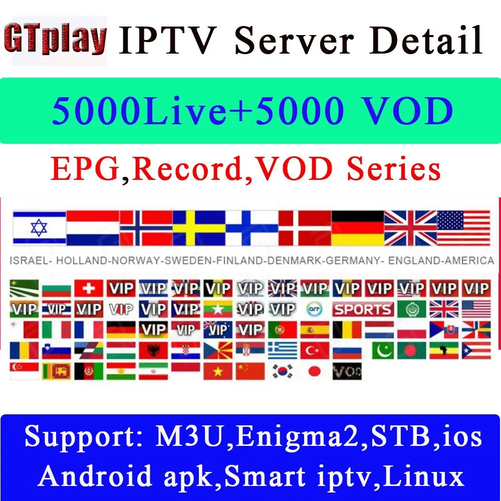 

1 Year 7000+Live IPTV M3u Subscription Iptv Italy UK German French Spanish Premium For Android Box Enigma2 Smart TV PC Linux HD