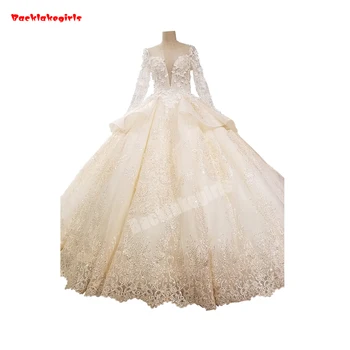 

Backlakegirls Vintage Ball Gowns Wedding Dress Banquet White Lace Simple Lace Appliques Long Sleeves 2018 Hot Sale Bridal Gowns