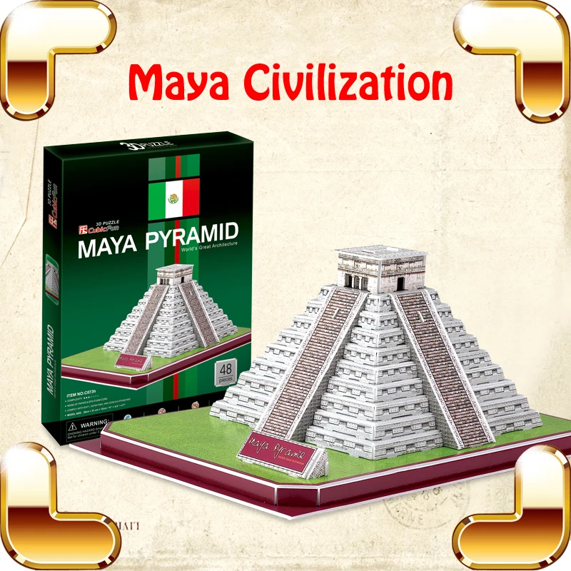 

New Year Gift Maya Pyramid 3D Puzzles Model Tower Ancient Building DIY Assemble Game Toy Decoration Kids Papercraft Education