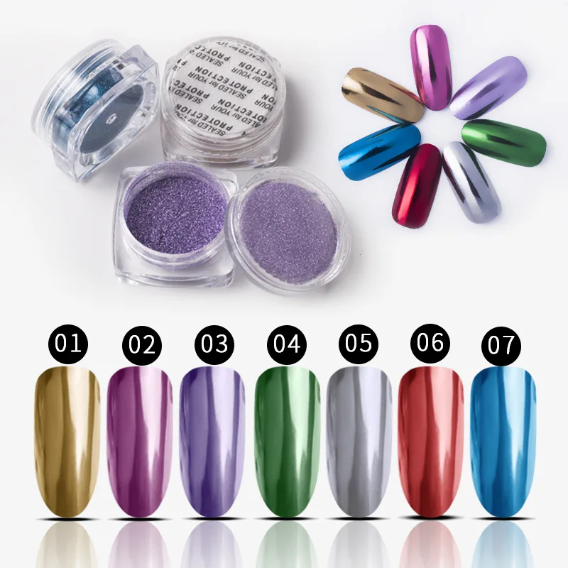 

7Colors Nail Pigment Powder Polish Rub Nail Bright Mirror Effect Powder Chrome Rubbing Powder DIY For UV Gel Nail Art Decoration