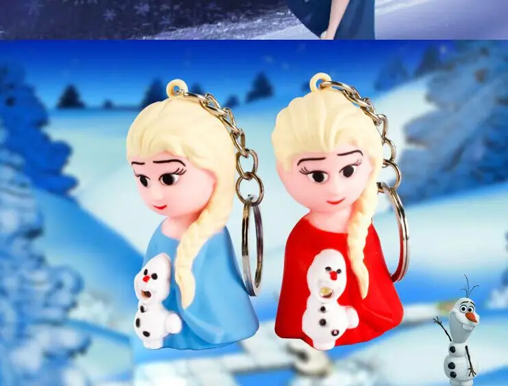 

The snow queen LED keychains hot movie Keychains sound keychains Anna and Elsa Keychains Christmas gift for lovers free shipping